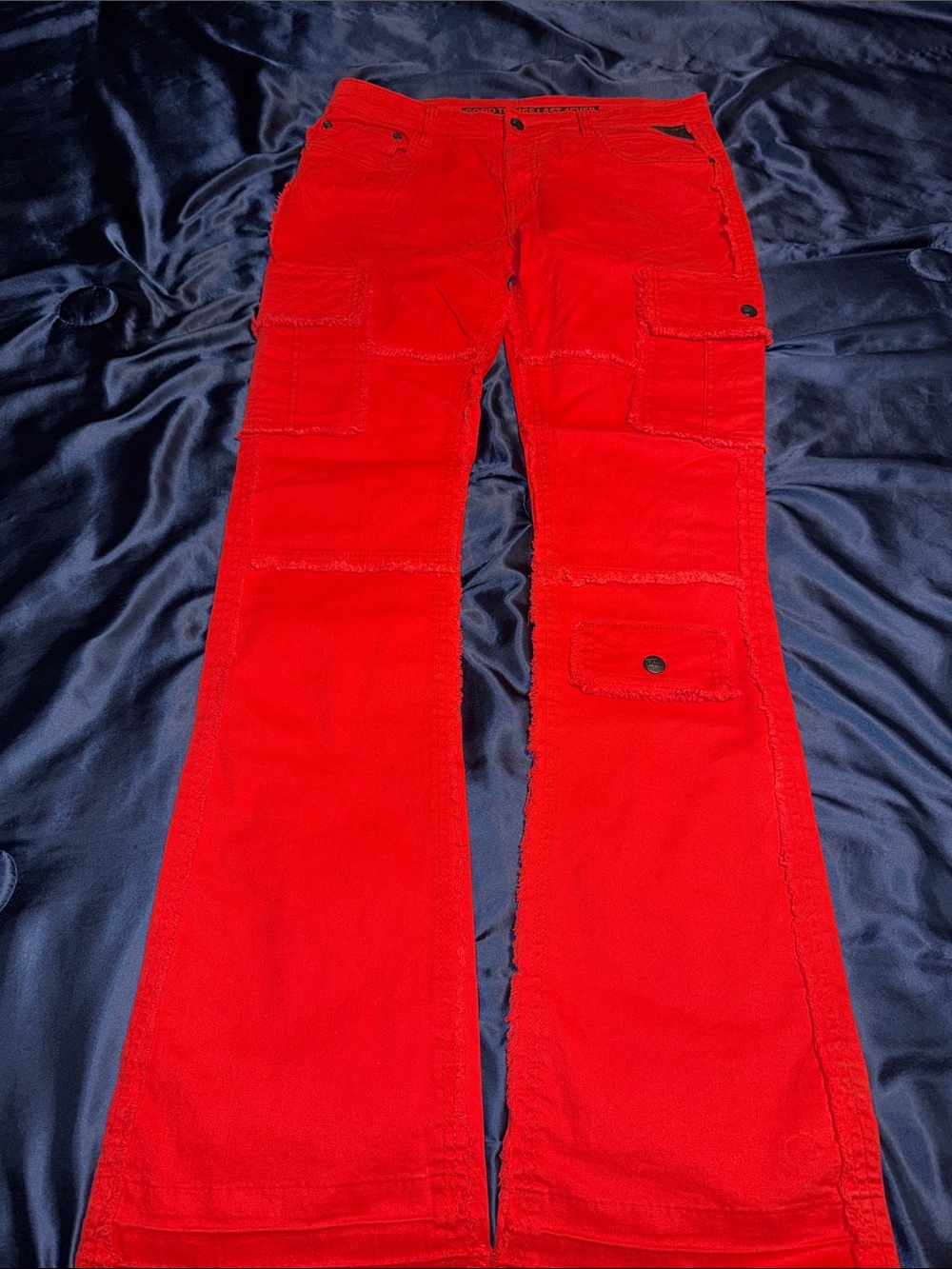 Red Men’s Cargo Jeans - Bright Red Stretch Denim